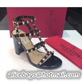 Shop Duplicate Valentino Classic Rockstud Heel Sandals 9.5cm in Patent Leather with Straps Black 0711087