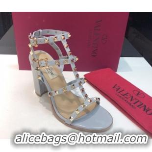 Luxury Discount Valentino Classic Rockstud Heel Sandals 9.5cm in Patent Leather with Straps Blue 0711089