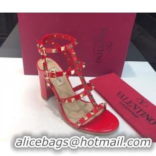 Big Discount Valentino Classic Rockstud Heel Sandals 9.5cm in Patent Leather with Straps Red 0711091