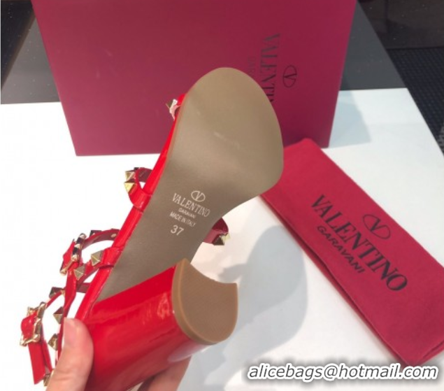 Big Discount Valentino Classic Rockstud Heel Sandals 9.5cm in Patent Leather with Straps Red 0711091