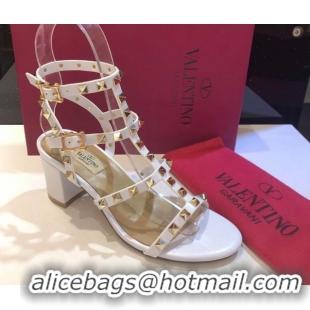 Cheap Price Valentino Classic Rockstud Heel Sandals 6.5cm in Calfskin Leather with Straps White 0711096