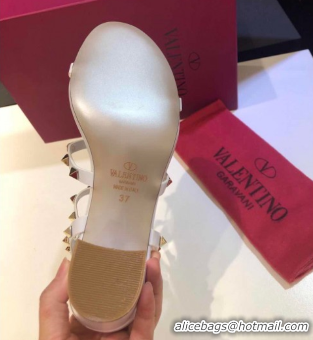 Cheap Price Valentino Classic Rockstud Heel Sandals 6.5cm in Calfskin Leather with Straps White 0711096