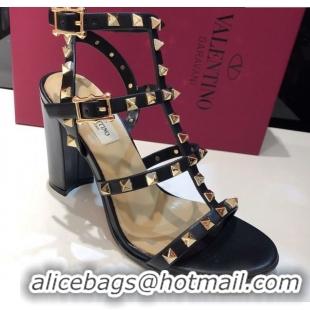 Purchase Valentino Classic Rockstud Heel Sandals 9.5cm in Calfskin Leather with Straps Black 0711098