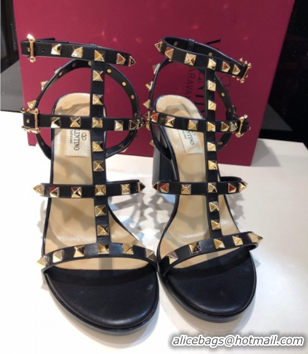 Purchase Valentino Classic Rockstud Heel Sandals 9.5cm in Calfskin Leather with Straps Black 0711098