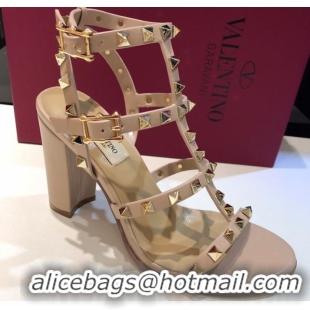 Unique Style Valentino Classic Rockstud Heel Sandals 9.5cm in Calfskin Leather with Straps Nude 0711099