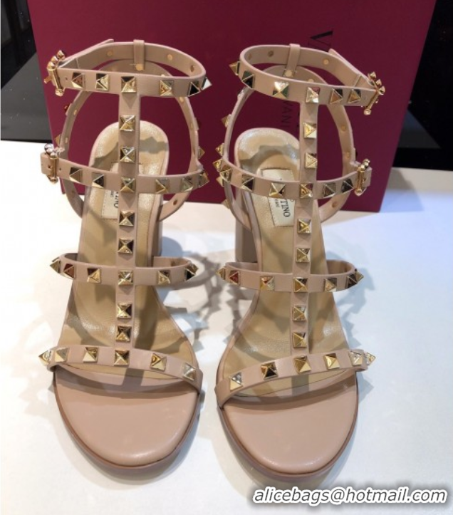 Unique Style Valentino Classic Rockstud Heel Sandals 9.5cm in Calfskin Leather with Straps Nude 0711099