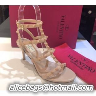 Luxurious Valentino One-Tone Rockstud Heel Sandals 6.5cm in Calfskin Leather with Straps Nude 0711102