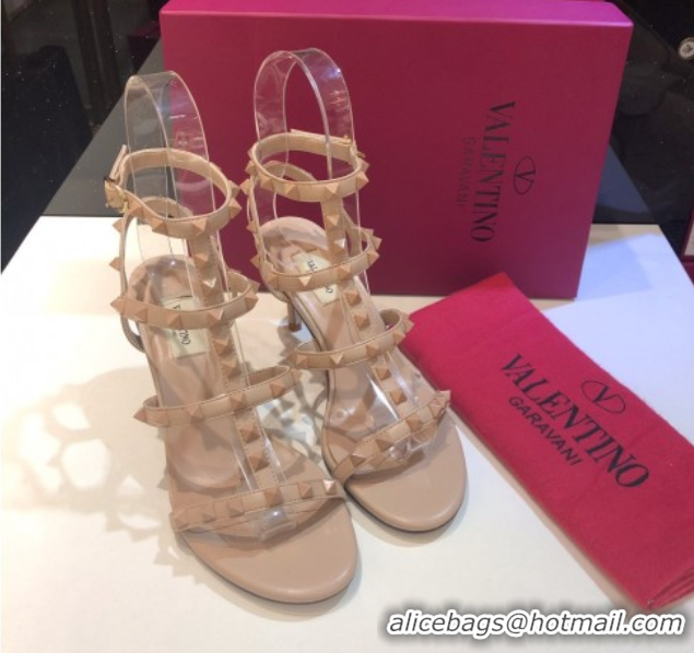 Luxurious Valentino One-Tone Rockstud Heel Sandals 6.5cm in Calfskin Leather with Straps Nude 0711102