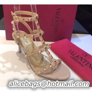 Trendy Design Valentino Rockstud Heeled Sandals 6.5cm in Calfskin Leather with Straps Nude 0711107
