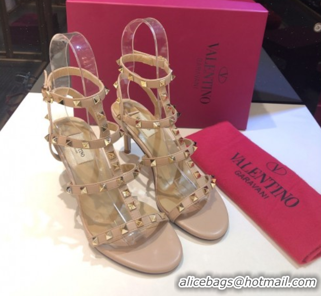 Trendy Design Valentino Rockstud Heeled Sandals 6.5cm in Calfskin Leather with Straps Nude 0711107
