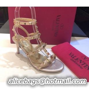 Best Product Valentino Rockstud Heeled Sandals 6.5cm in Calfskin Leather with Straps Metallic Pink 0711109