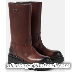 ​Super Quality Prada Logo Leather Boot 56729 Brown 2025