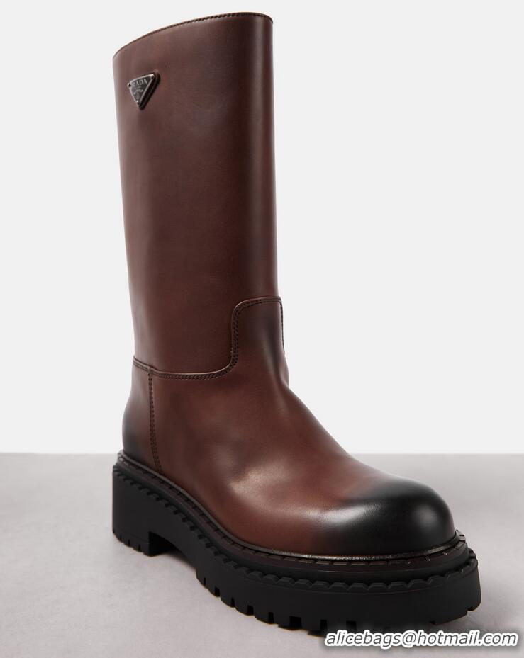 ​Super Quality Prada Logo Leather Boot 56729 Brown 2025