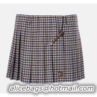 ​Buy Discount Prada Pleated Checked Wool Twill Miniskirt PA8541