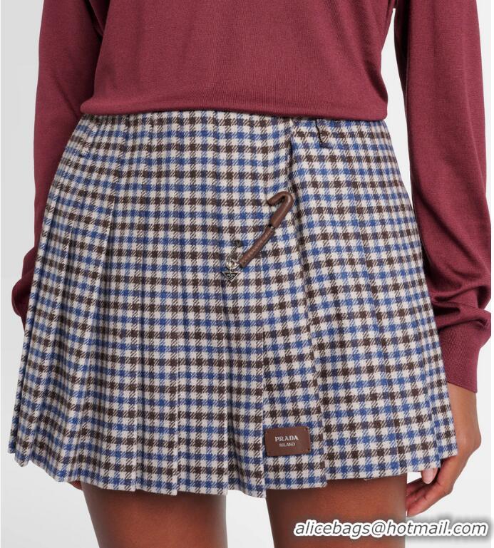 ​Buy Discount Prada Pleated Checked Wool Twill Miniskirt PA8541
