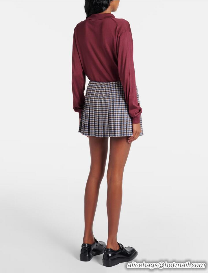 ​Buy Discount Prada Pleated Checked Wool Twill Miniskirt PA8541