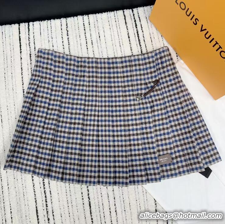 ​Buy Discount Prada Pleated Checked Wool Twill Miniskirt PA8541