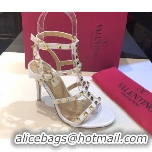 Low Price Valentino Rockstud Heeled Sandals 9.5cm in Calfskin Leather with Straps White 0711113