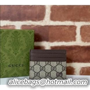 Top Quality Gucci GG Canvas Card Case Wallet with GG Detail ‎795230 Brown 2024