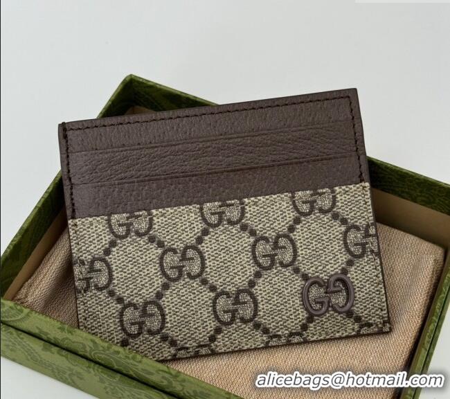 Top Quality Gucci GG Canvas Card Case Wallet with GG Detail ‎795230 Brown 2024