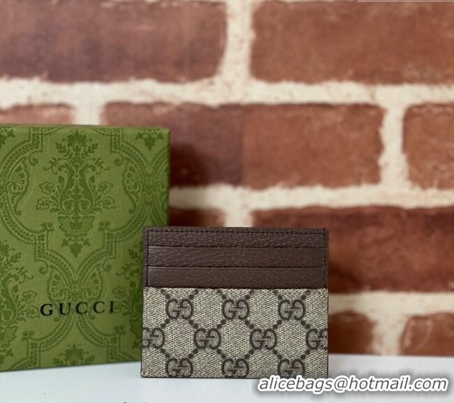 Top Quality Gucci GG Canvas Card Case Wallet with GG Detail ‎795230 Brown 2024