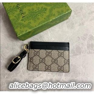 Inexpensive Gucci GG Canvas Emblem Card Case Wallet with Strap 819121 Beige/Black 2024