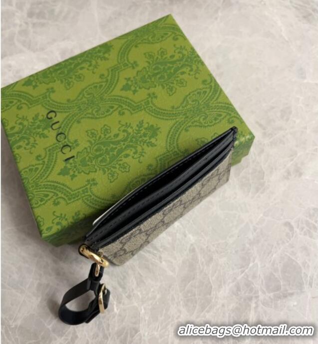 Inexpensive Gucci GG Canvas Emblem Card Case Wallet with Strap 819121 Beige/Black 2024