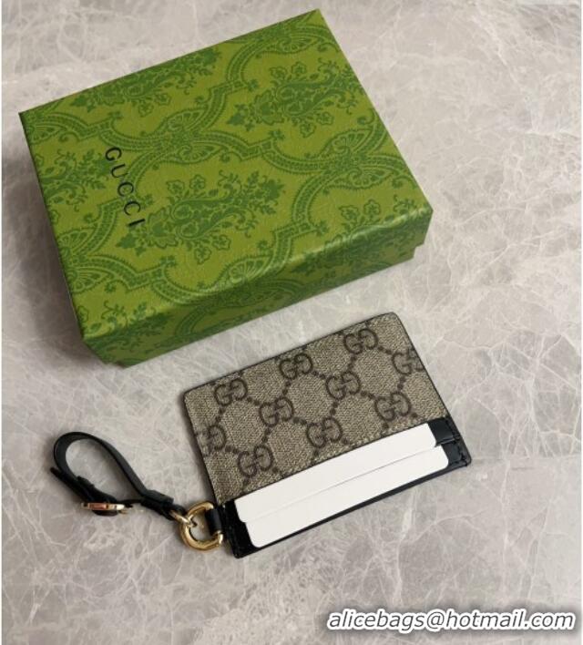 Inexpensive Gucci GG Canvas Emblem Card Case Wallet with Strap 819121 Beige/Black 2024