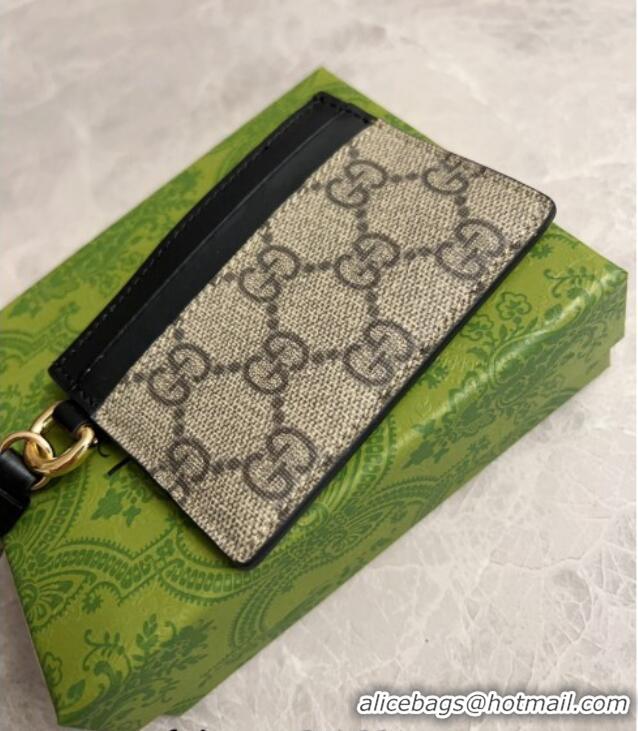 Inexpensive Gucci GG Canvas Emblem Card Case Wallet with Strap 819121 Beige/Black 2024