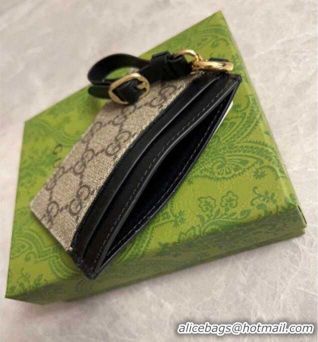Inexpensive Gucci GG Canvas Emblem Card Case Wallet with Strap 819121 Beige/Black 2024