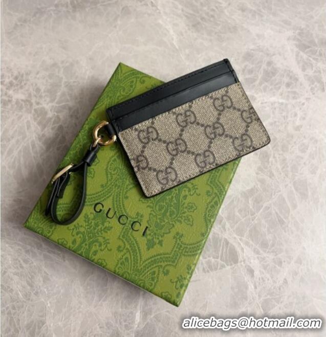 Inexpensive Gucci GG Canvas Emblem Card Case Wallet with Strap 819121 Beige/Black 2024