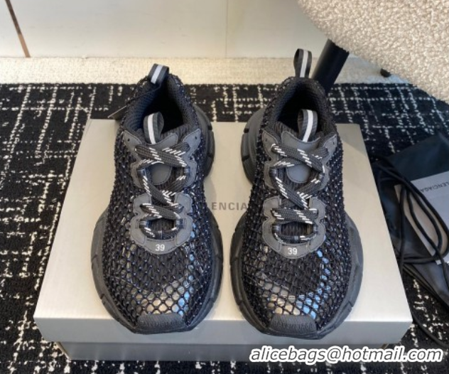 Good Looking Balenciaga 3XL Fishnet Sneakers in Strass Mesh Black 0219076