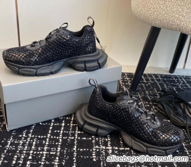 Good Looking Balenciaga 3XL Fishnet Sneakers in Strass Mesh Black 0219076