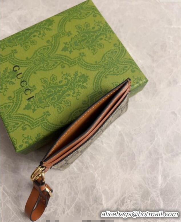 Buy Cheap Gucci GG Canvas Emblem Card Case Wallet with Strap 819121 Beige/Brown 2024