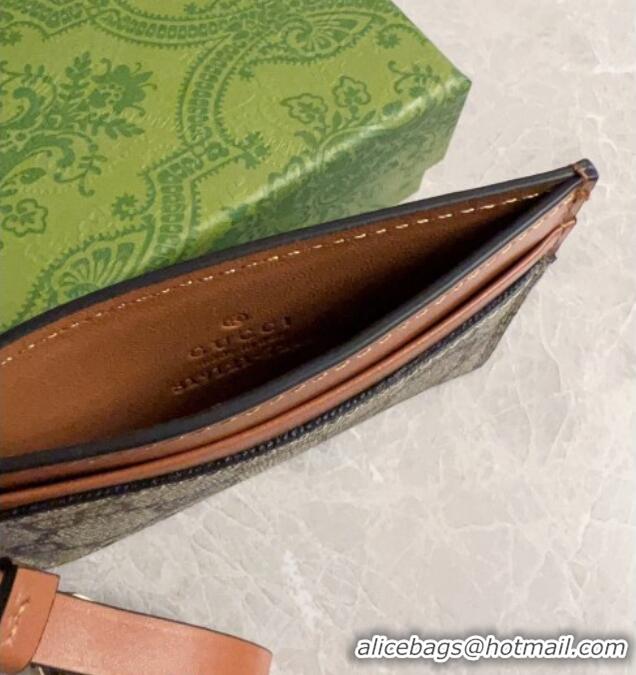 Buy Cheap Gucci GG Canvas Emblem Card Case Wallet with Strap 819121 Beige/Brown 2024