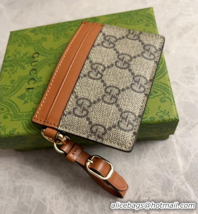 Buy Cheap Gucci GG Canvas Emblem Card Case Wallet with Strap 819121 Beige/Brown 2024