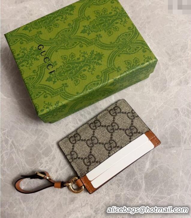 Buy Cheap Gucci GG Canvas Emblem Card Case Wallet with Strap 819121 Beige/Brown 2024