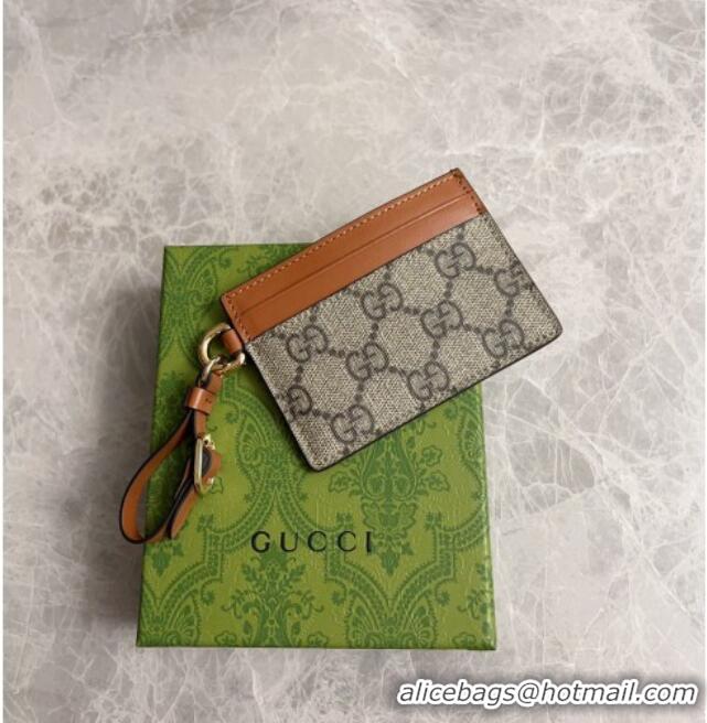 Buy Cheap Gucci GG Canvas Emblem Card Case Wallet with Strap 819121 Beige/Brown 2024