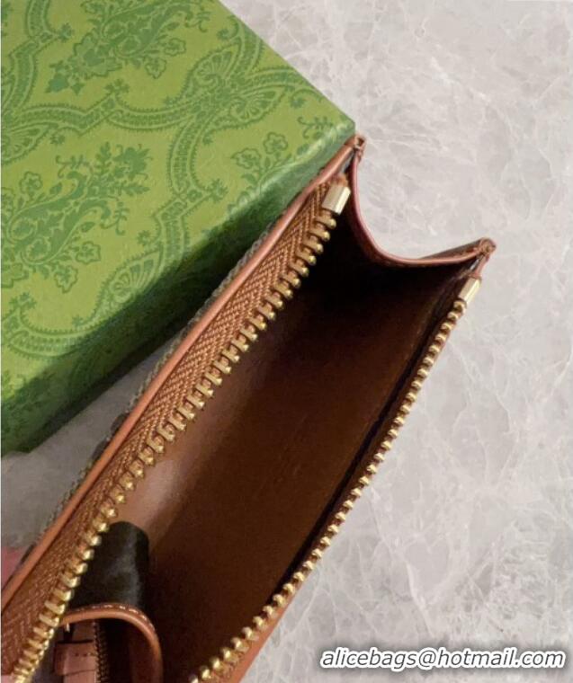 Shop Discount Gucci GG Canvas Emblem Zip Card Case Wallet with Strap 821804 Beige/Brown 2024
