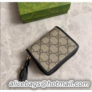 Super Quality Gucci GG Canvas Emblem Small Wallet with Strap 819131 Beige/Black 2024