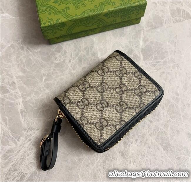 Super Quality Gucci GG Canvas Emblem Small Wallet with Strap 819131 Beige/Black 2024