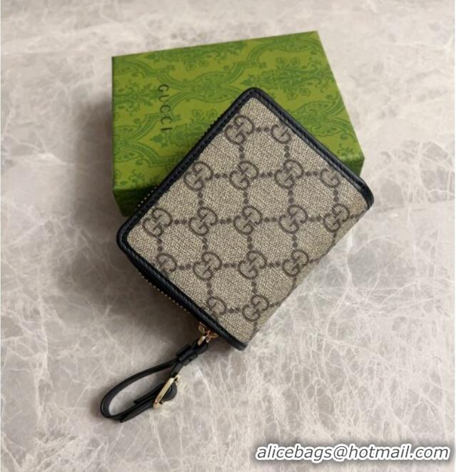 Super Quality Gucci GG Canvas Emblem Small Wallet with Strap 819131 Beige/Black 2024