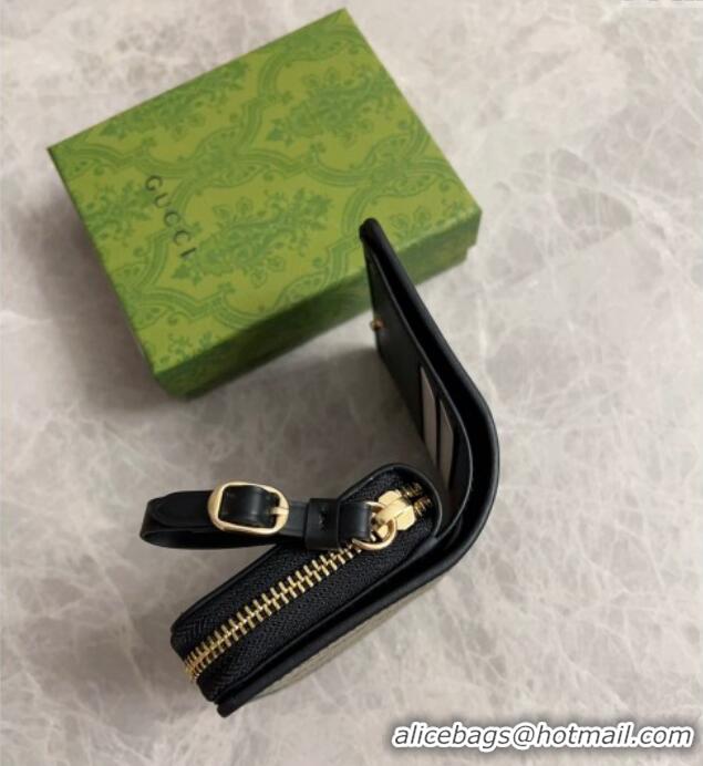 Super Quality Gucci GG Canvas Emblem Small Wallet with Strap 819131 Beige/Black 2024