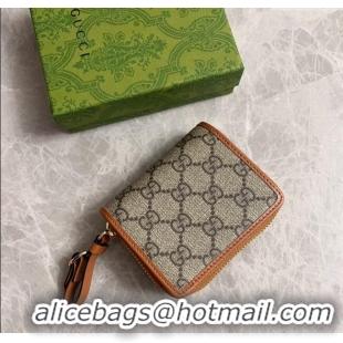 Famous Brand Gucci GG Canvas Emblem Small Wallet with Strap 819131 Beige/Brown 2024