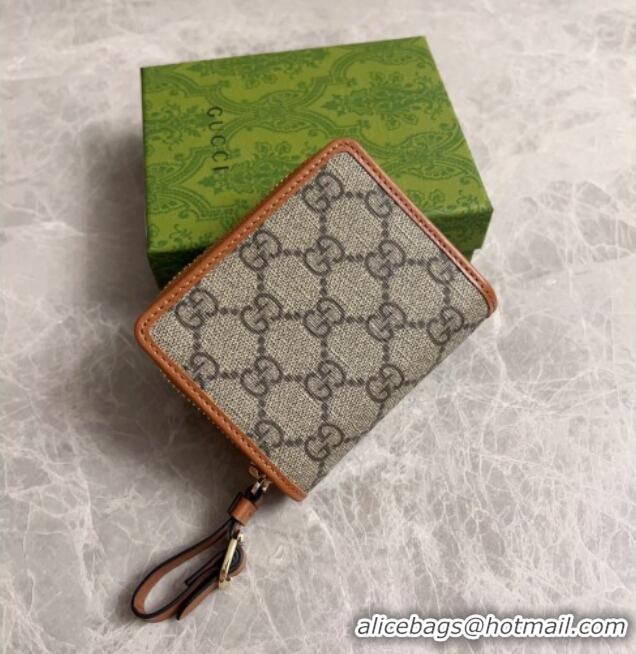Famous Brand Gucci GG Canvas Emblem Small Wallet with Strap 819131 Beige/Brown 2024