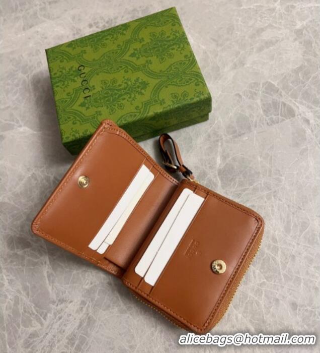 Famous Brand Gucci GG Canvas Emblem Small Wallet with Strap 819131 Beige/Brown 2024