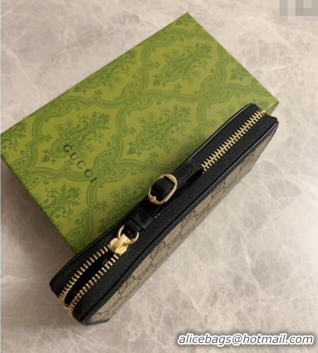 Well Crafted Gucci GG Canvas Emblem Long Wallet with Strap 821803 Beige/Black 2024