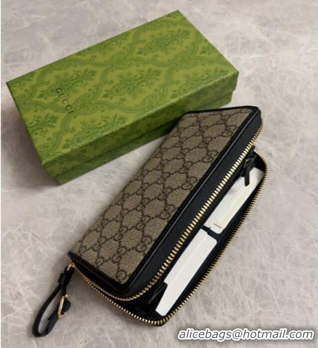Well Crafted Gucci GG Canvas Emblem Long Wallet with Strap 821803 Beige/Black 2024