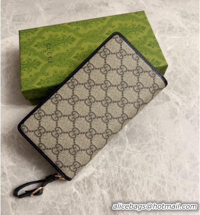 Well Crafted Gucci GG Canvas Emblem Long Wallet with Strap 821803 Beige/Black 2024