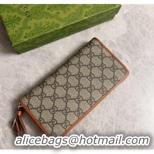 New Design Gucci GG Canvas Emblem Long Wallet with Strap 821803 Beige/Brown 2024